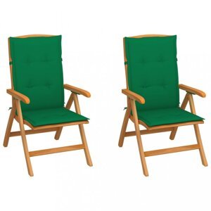 Záhradná stolička 2 ks teak / látka Dekorhome Tmavě zelená