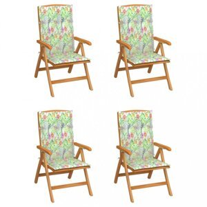 Záhradná stolička 4 ks teak / látka Dekorhome Vzor kytka