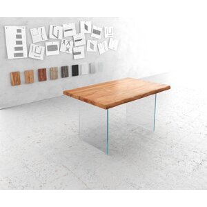 Jedálenský stôl Edge 140x90 cm XL prírodná podnož z akáciového skla