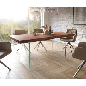 Jídelní stůl Edge 180x90 cm XL akácie hnědá skleněná podnož