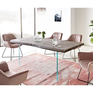 Jedálenský stôl Edge 200x100 cm XL akáciové platinové sklo