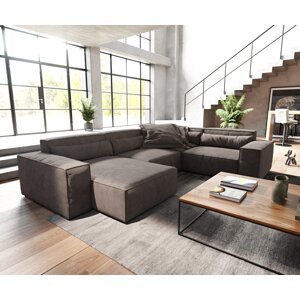 Pohovka v tvare U Sirpio D 330x240 cm mikrovlákno khaki-hnedá