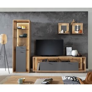 Nástenná polica Lome 45x20 cm dub sada 2 odkladacích priestorov LED