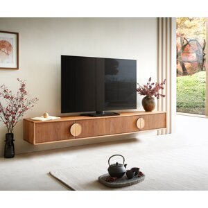 TV stolík Surimu 200x35x25 cm akácia svetlohnedá 4 dvierka korkové
