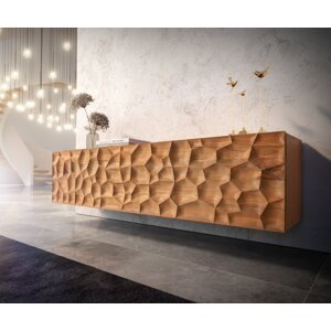 TV stolík Solu 175 cm prírodná akácia 2 dvierka 2 zásuvky 3D