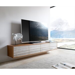 TV stolík Kleo 200 cm prírodná akácia 4 dvierka na zavesenie