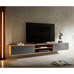 TV stolík Teele 240 cm prírodná akáciová bridlica 4 dvierka na