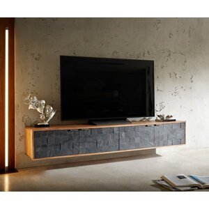 TV stolík Teele 200 cm prírodná akáciová bridlica 4 dvierka na