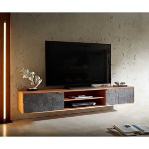 TV stolík Teele 200 cm prírodná akáciová bridlica 2 dvierka na