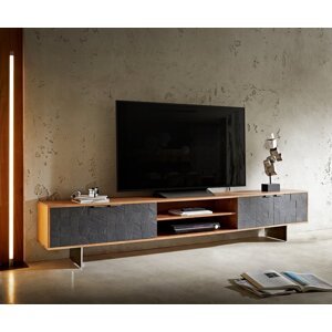 TV stolík Teele 240 cm prírodná agátová bridlica 4 dvierka podstavec