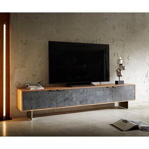 TV stolík Teele 220 cm prírodná agátová bridlica 4 dvierka podstavec