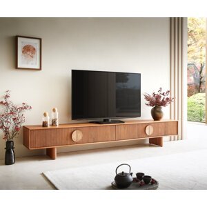 TV stolík Surimu 240 cm akáciová svetlohnedá farba 4 dvierka korkové