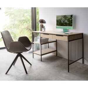 Písací stôl Libor 120x60 cm mango biely 2 zásuvky čierny kov