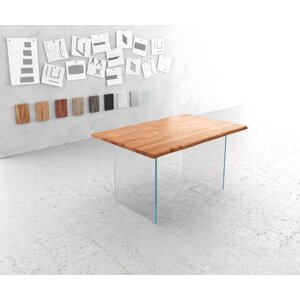 Jedálenský stôl Edge 140x90 cm podstavec z prírodného akáciového skla