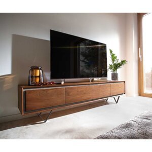 TV stolík Stonegrace 200 cm Akácia hnedá kamenina 4 dvierka Podstavec