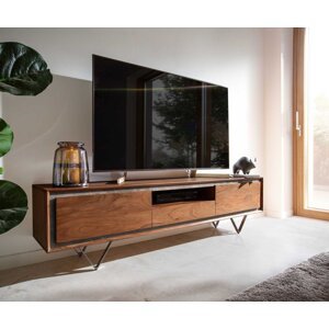 TV stolík Stonegrace 175 cm Akácia hnedá kamenina 2 dvierka 1 zásuvka