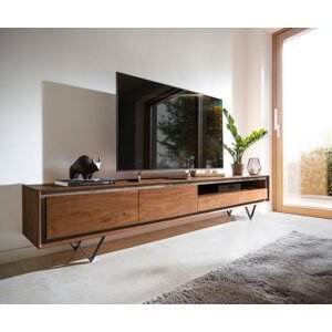 TV stolík Stonegrace 240 cm Akácia hnedá kamenina 2 dvierka 2 zásuvky