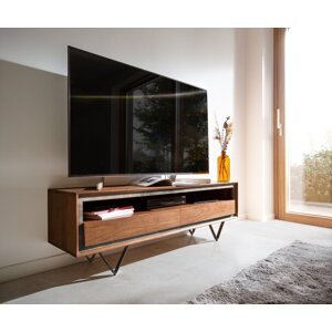 TV stolík Stonegrace 145 cm Akácia hnedá kamenina 2 zásuvky 1