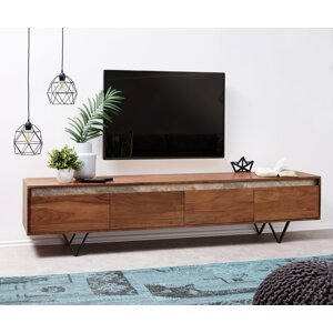 TV stolík Stonegrace 200 cm Akácia hnedá bridlica 4 zásuvky Podstavec