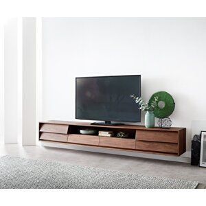 TV stolík Eloi 240x35 cm akáciová hnedá 2 dvierka 2 zásuvky závesné