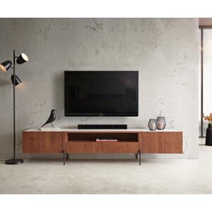 TV stolík Secara 220 cm akáciová hnedá 2 dvierka 2 zásuvky mramorový
