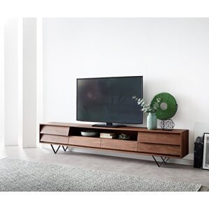 TV stolík Eloi 240x35 cm akáciová hnedá 2 dvierka 2 zásuvky podstavec