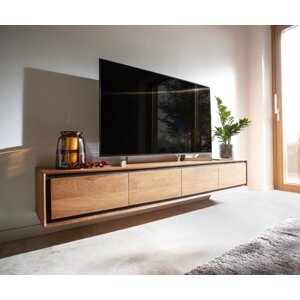 TV stolík Stonegrace 200 cm akácia prírodná 4 dvierka kamenná dyha na