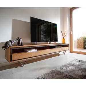 TV stolík Stonegrace 240 cm akácia prírodná 2 priehradky 4 zásuvky