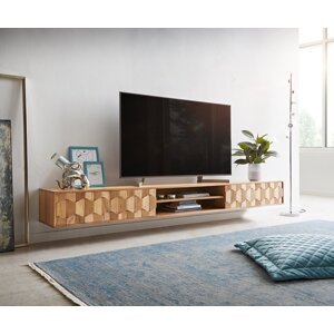 TV stolík Fevo 240 cm akácia prírodná 4 dvierka závesné