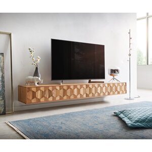 TV stolík Fevo 220 cm akácia prírodná 4 dvierka závesné