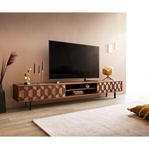 TV stolík Fevo 240 cm akáciová hnedá 4 dvierka podstavec v tvare L