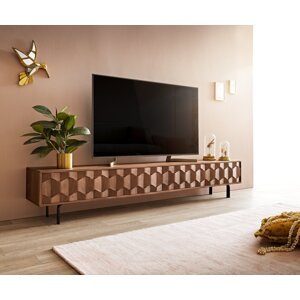 TV stolík Fevo 220 cm akáciová hnedá 4 dvierka podstavec v tvare L
