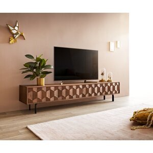 TV stolík Fevo 200 cm akáciová hnedá 4 dvierka podstavec v tvare L