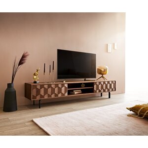 TV stolík Fevo 200 cm akáciová hnedá 2 dvierka podstavec v tvare L
