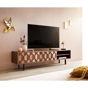 TV stolík Fevo 160 cm akáciová hnedá 2 dvierka podstavec v tvare L