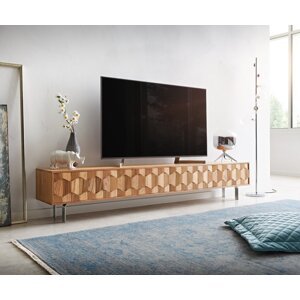 TV stolík Fevo 220 cm akácia prírodná 4 dvierka Podstavec v tvare L
