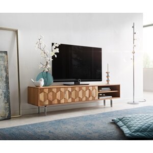 TV stolík Fevo 160 cm akácia prírodná 2 dvierka Podstavec v tvare L