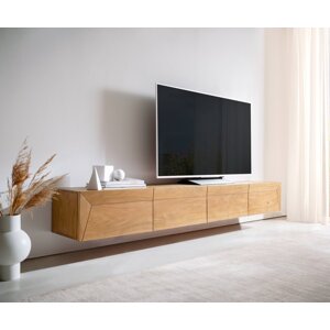 TV stolík Kayu 220 cm akácia prírodná 4 dvierka závesné