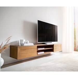 TV stolík Kayu 200 cm akácia prírodná 2 dvierka závesné
