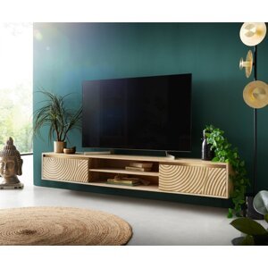 TV stolík Budaya mango prírodný 200 cm 2 dvierka 2 priehradky na