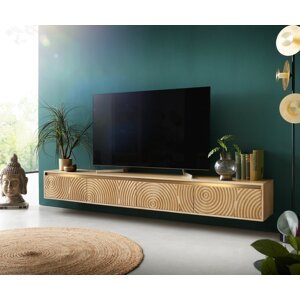 TV stolík Budaya mango prírodný 220 cm 4 dvierka závesné