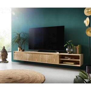 TV stolík Budaya mango prírodný 220 cm 3 dvierka 2 priehradky na