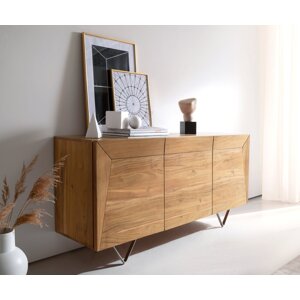 Komoda Kayu 145x40x70 cm prírodná akácia 3 dvierka podstavec v tvare V
