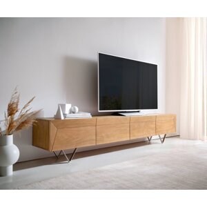 TV stolík Kayu 220 cm prírodná akácia 4 dvierka podstava v tvare V