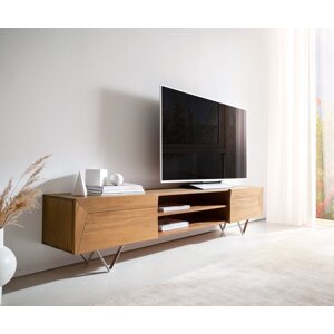 TV stolík Kayu 200 cm prírodná akácia 2 dvierka podstavec v tvare V