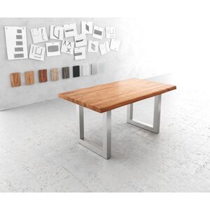 Jedálenský stôl Edge 160x90cm XL Acacia prírodná nerezová oceľ široký