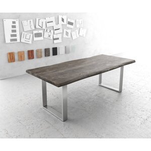 Jedálenský stôl Edge 220x100cm XL Acacia platinum nerezová oceľ úzky