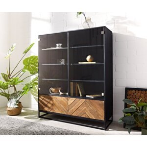Vitrína Famke 120 cm mango teak 2 sklenené dvere a 2 drevené dvere