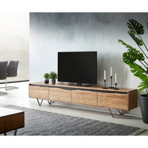 TV stolík Stonegrace 220x35 cm akácia prírodná 4 dvierka nepravidelný