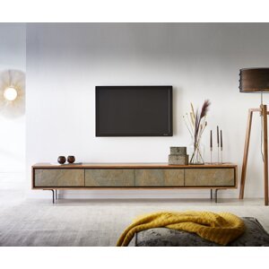 TV stolík Juwelo 220 cm prírodná akácia s kamennou dyhou 4 dvierka